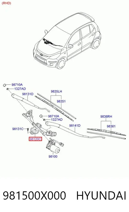 Trapézio de limpador pára-brisas 981500X000 Hyundai/Kia