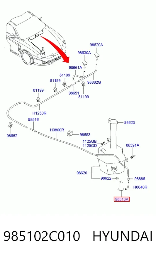 Bomba de motor de fluido para lavador de vidro dianteiro 985102C010 Hyundai/Kia