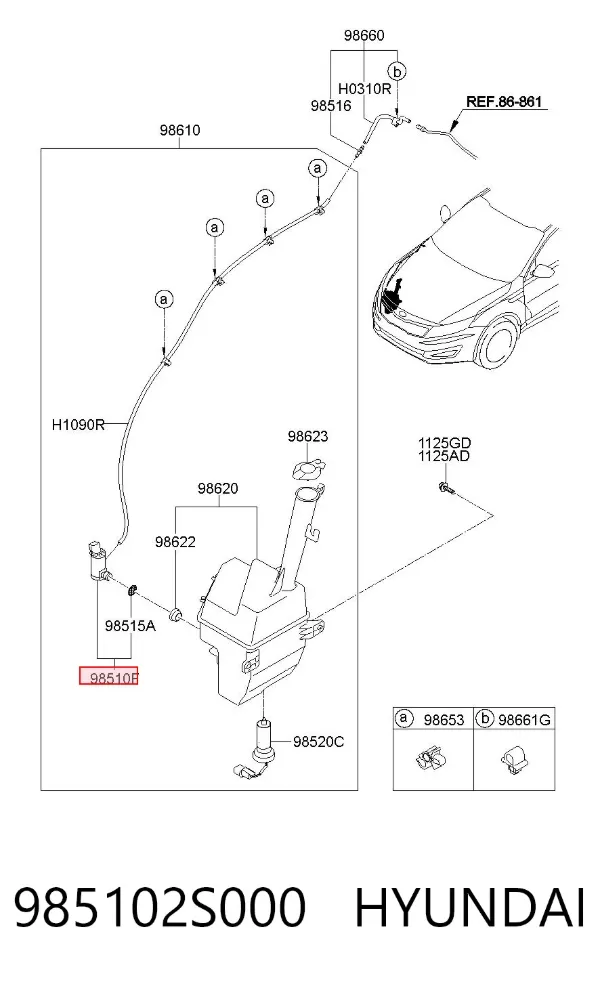 Bomba de motor de fluido para lavador de vidro dianteiro 985102S000 Hyundai/Kia