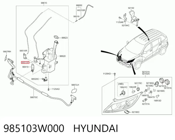 Bomba de motor de fluido para lavador de vidro dianteiro 985103W000 Hyundai/Kia