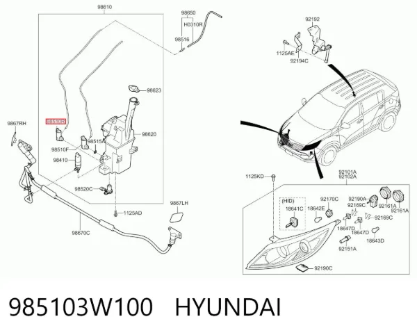 Bomba de motor de fluido para lavador de vidro traseiro 985103W100 Hyundai/Kia