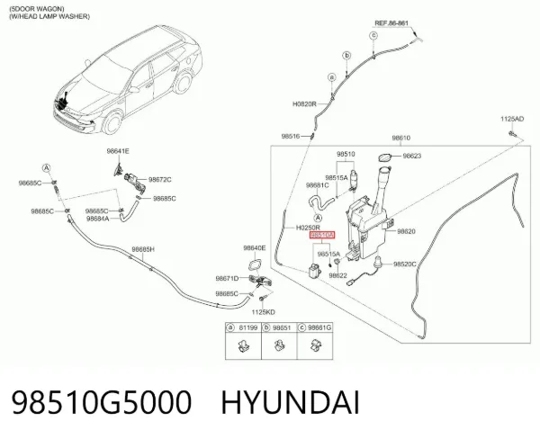 Bomba de motor de fluido para lavador de vidro dianteiro/traseiro 98510G5000 Hyundai/Kia