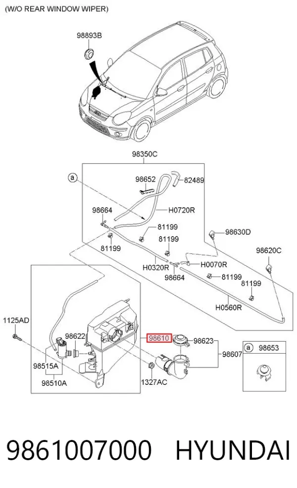 Tanque de fluido para lavador de vidro 9861007000 Hyundai/Kia