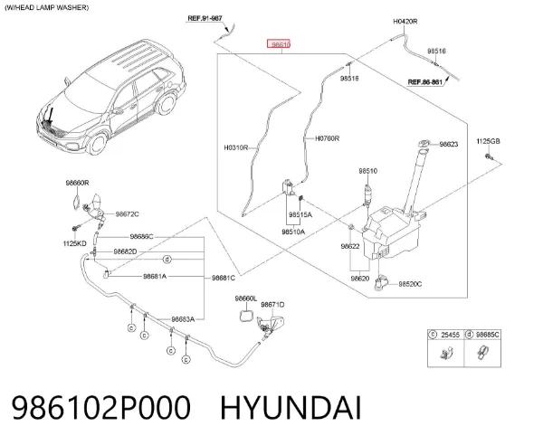 Tanque de fluido para lavador de vidro 986102P000 Hyundai/Kia