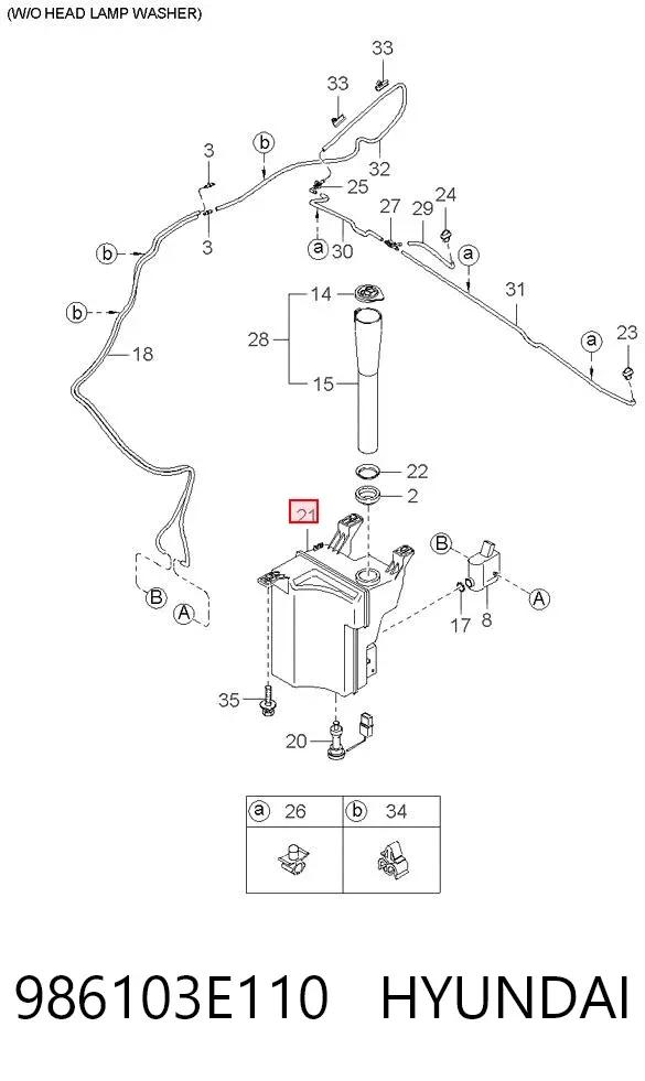Tanque de fluido para lavador de vidro 986103E110 Hyundai/Kia