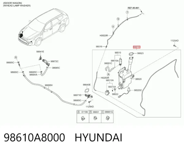 Tanque de fluido para lavador de vidro 98610A8000 Hyundai/Kia