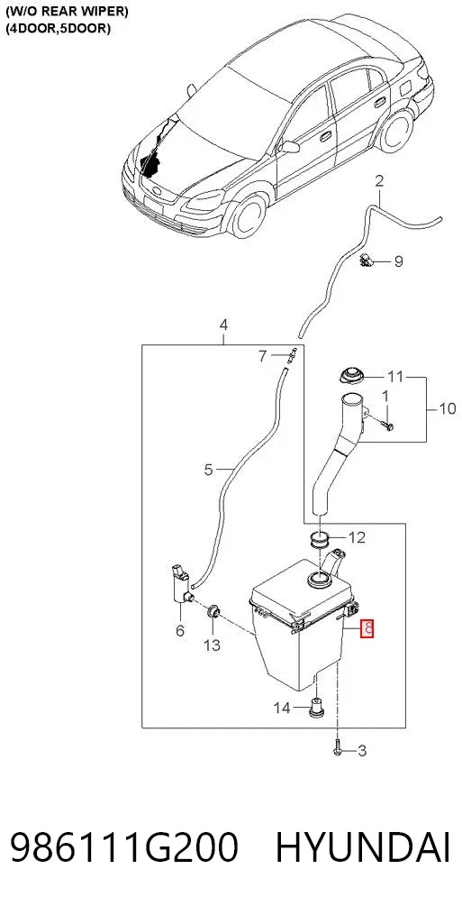 Tanque de fluido para lavador de vidro 986111G200 Hyundai/Kia