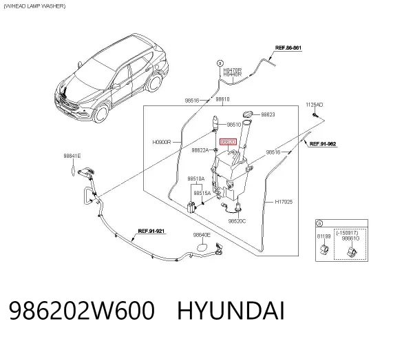 Tanque de fluido para lavador de vidro 986202W600 Hyundai/Kia