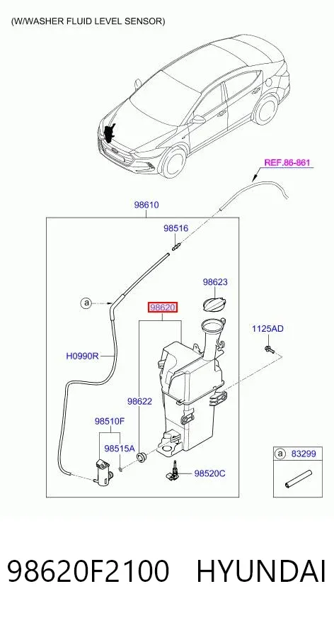 Tanque de fluido para lavador de vidro 98620F2100 Hyundai/Kia