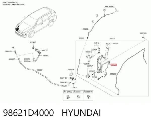 Tanque de fluido para lavador de vidro 98621D4000 Hyundai/Kia