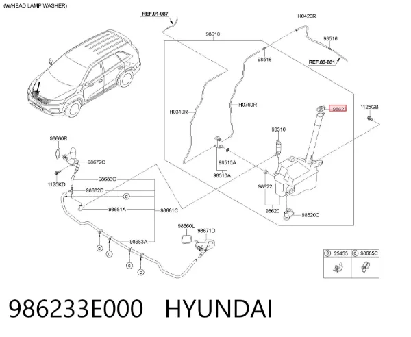 Tampa de tanque de fluido para lavador Hyundai Santa Fe II