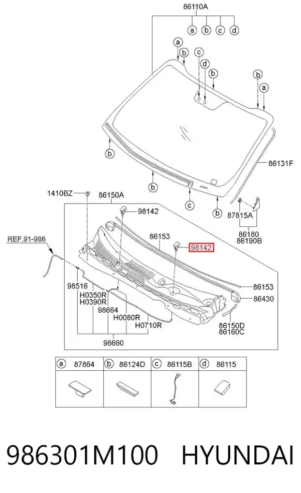 Injetor de fluido para lavador de pára-brisas 986301M100 Hyundai/Kia