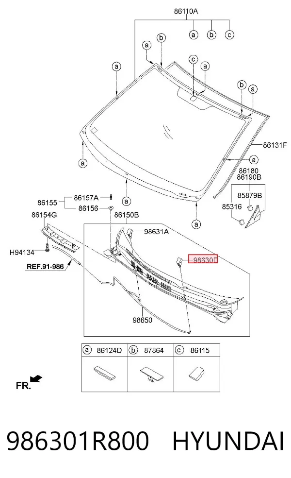Injetor direito de fluido para lavador de pára-brisas 986301R800 Hyundai/Kia