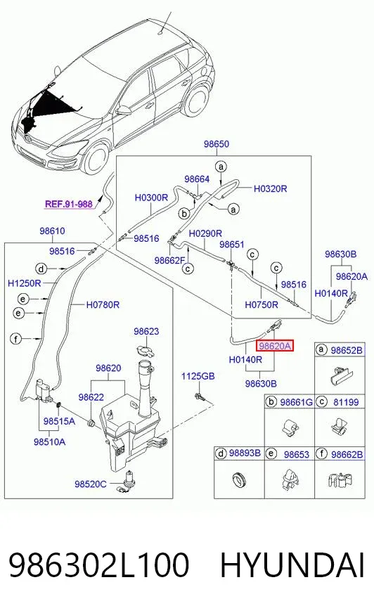 Injetor de fluido para lavador de pára-brisas 986302L100 Hyundai/Kia