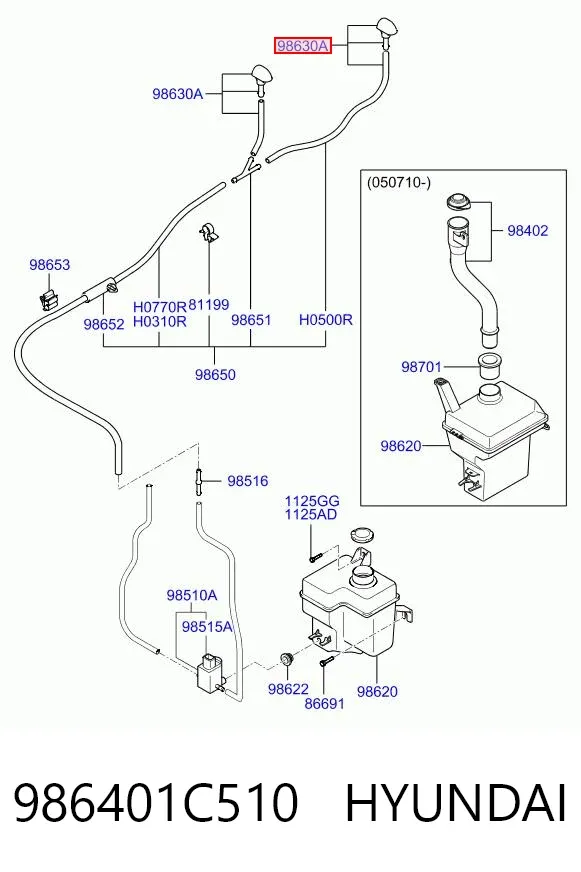 Injetor de fluido para lavador de pára-brisas 986401C510 Hyundai/Kia