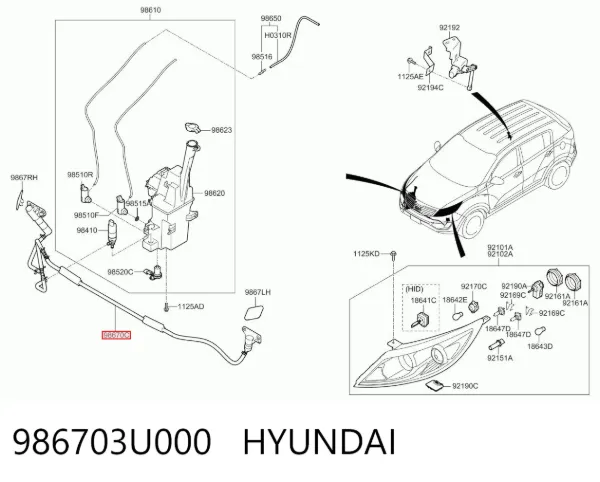 Suporte do injetor de fluido para lavador das luzes (cilindro de elevação) 986703U000 Hyundai/Kia