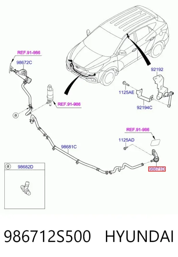 Suporte do injetor de fluido para lavador das luzes (cilindro de elevação) 986712S500 Hyundai/Kia