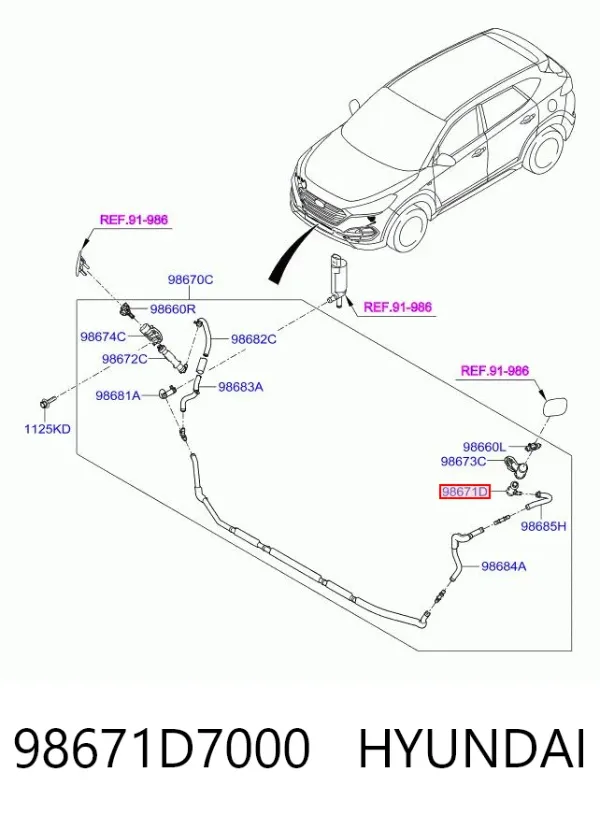 Suporte do injetor de fluido para lavador das luzes (cilindro de elevação) 98671D7000 Hyundai/Kia