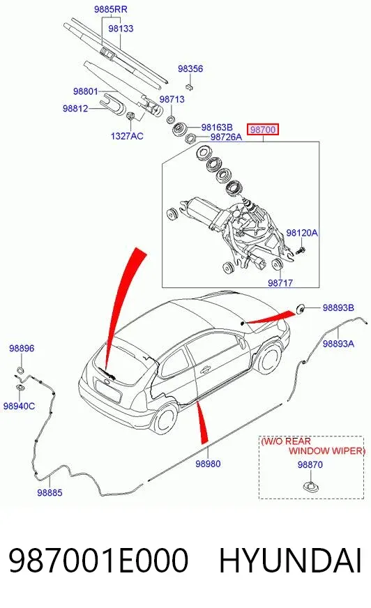 Motor de limpador pára-brisas de vidro traseiro 987001E000 Hyundai/Kia
