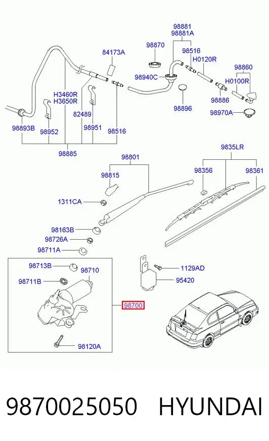 Motor de limpador pára-brisas do pára-brisas 9870025050 Hyundai/Kia