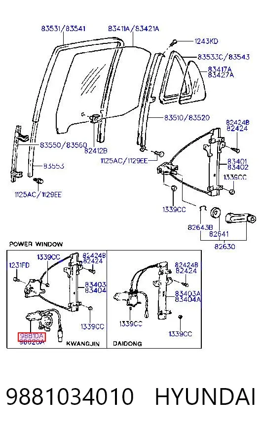 Motor de acionamento de vidro da porta traseira esquerda 9881034010 Hyundai/Kia