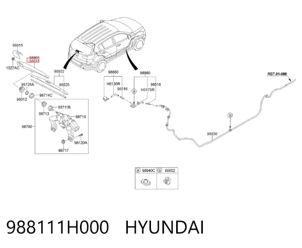 Braço de limpa-pára-brisas de vidro traseiro 988111H000 Hyundai/Kia