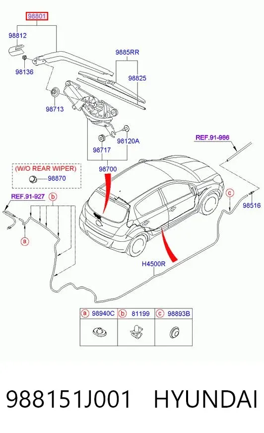 Braço de limpa-pára-brisas de vidro traseiro 988151J001 Hyundai/Kia