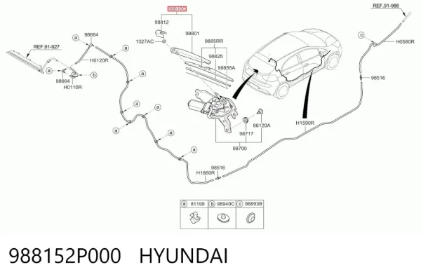 Braço de limpa-pára-brisas de vidro traseiro 988152P000 Hyundai/Kia