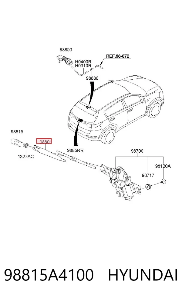Braço de limpa-pára-brisas de vidro traseiro 98815A4100 Hyundai/Kia