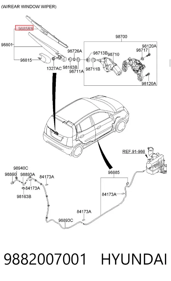 Limpa-pára-brisas de vidro traseiro 9882007001 Hyundai/Kia