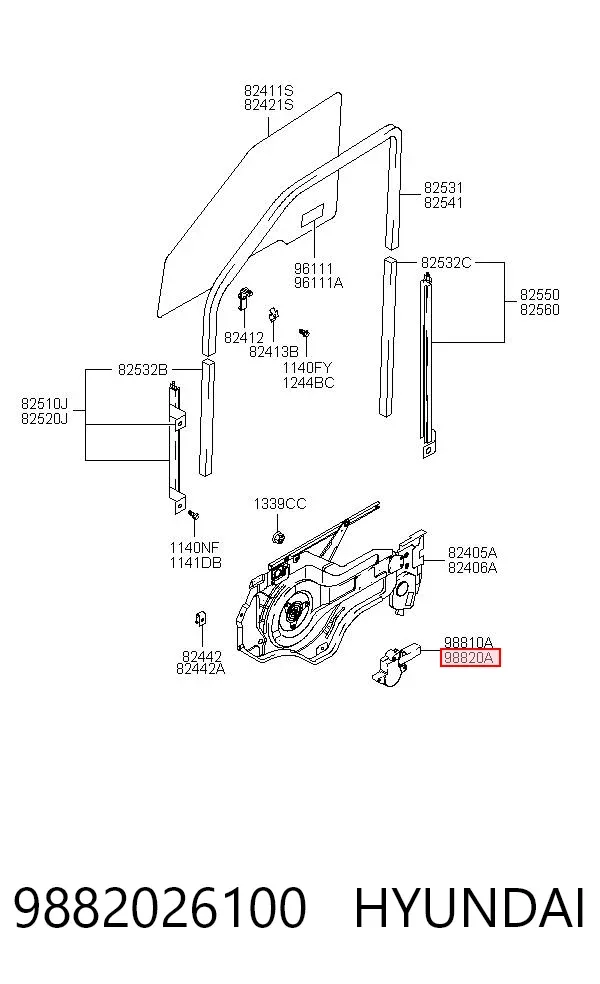 Motor de acionamento de vidro da porta dianteira direita 9882026100 Hyundai/Kia
