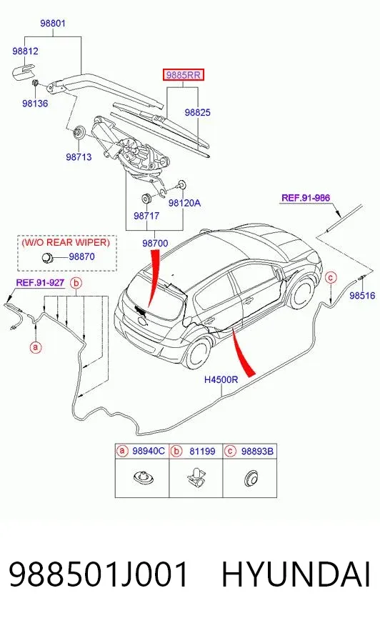 Limpa-pára-brisas de vidro traseiro 988501J001 Hyundai/Kia