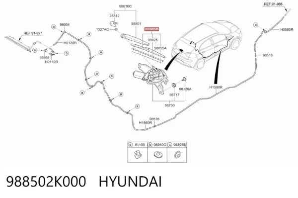 Limpa-pára-brisas de vidro traseiro 988502K000 Hyundai/Kia