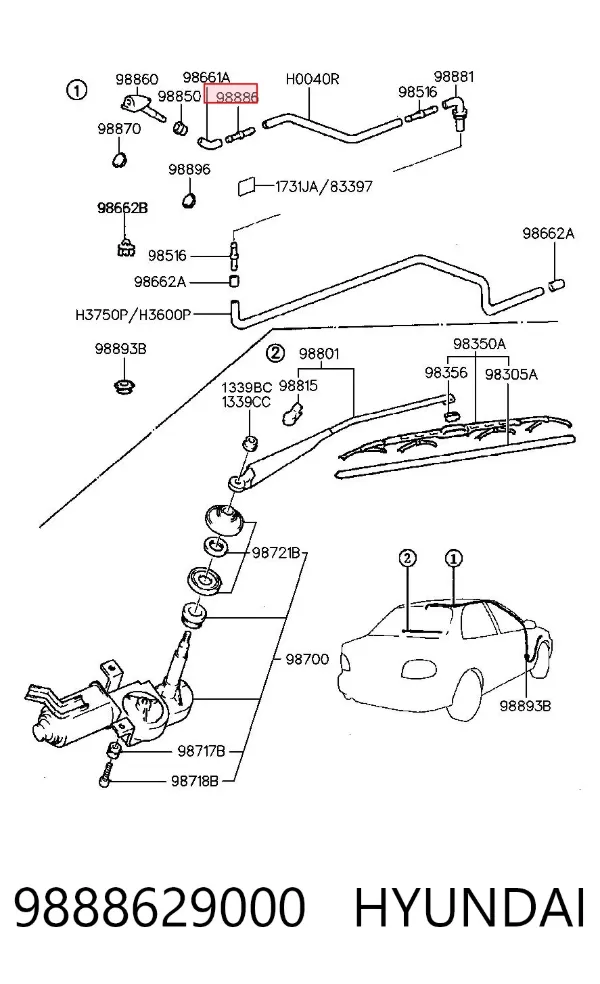 Válvula de retenção de fluido para lavador de pára-brisas 9888629000 Hyundai/Kia