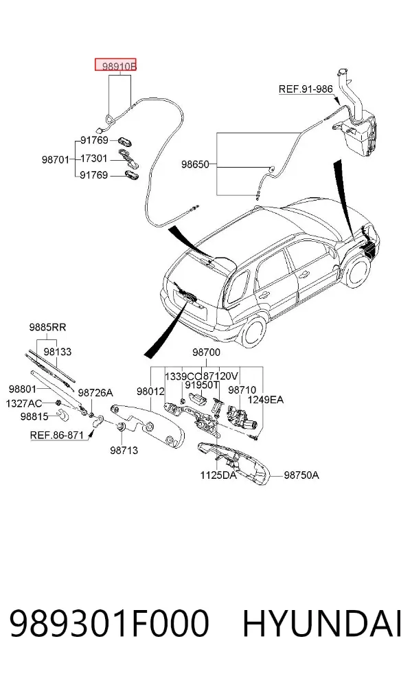 Injetor de fluido para lavador de vidro traseiro 989301F000 Hyundai/Kia