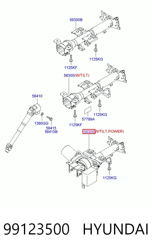 Coluna da direção 99123500 Hyundai/Kia