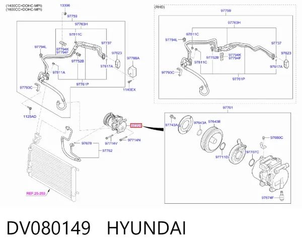 Compressor de aparelho de ar condicionado DV080149 Hyundai/Kia