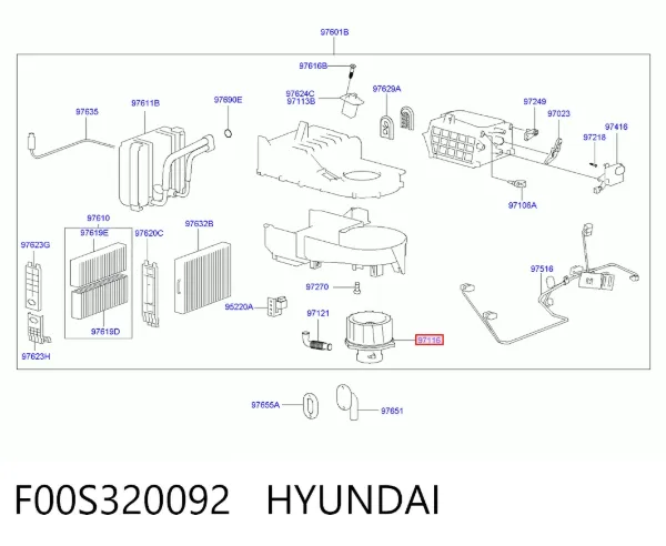 Motor de ventilador de forno (de aquecedor de salão) F00S320092 Hyundai/Kia