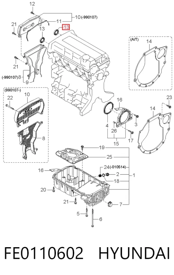 Vedação dianteira da árvore distribuidora de motor FE0110602 Hyundai/Kia
