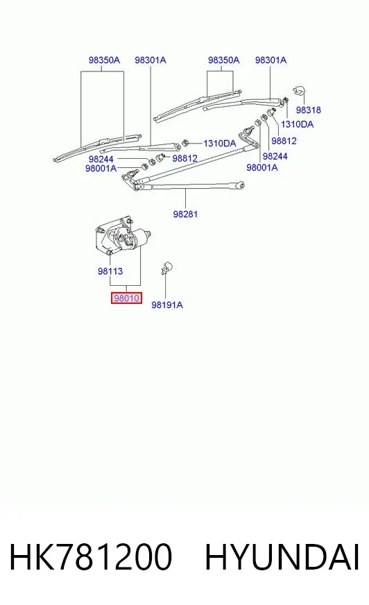 Motor de limpador pára-brisas do pára-brisas HK781200 Hyundai/Kia