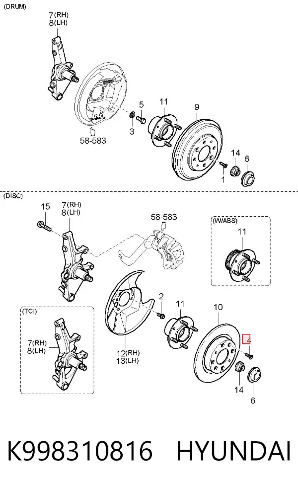 Parafuso do freio de disco K998310816 Hyundai/Kia