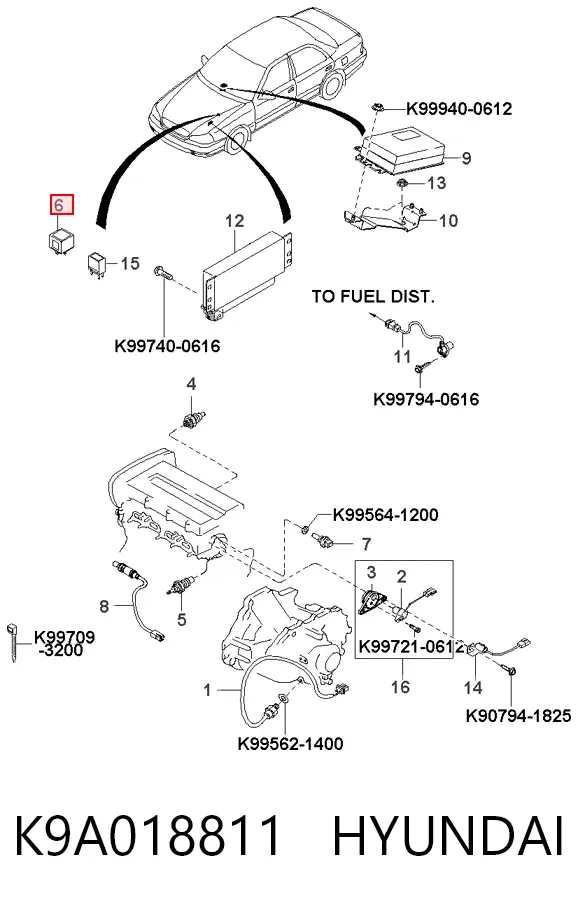 Relê elétrico multifuncional K9A018811 Hyundai/Kia
