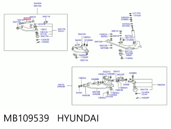 Eixo de braço oscilante superior dianteiro MB109539 Hyundai/Kia