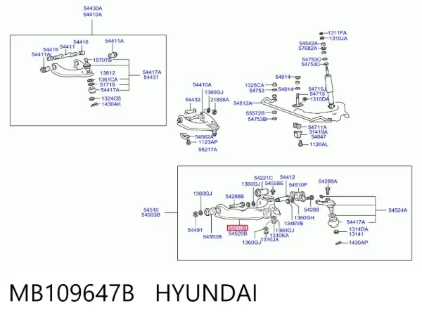 Braço oscilante inferior esquerdo de suspensão dianteira MB109647B Hyundai/Kia