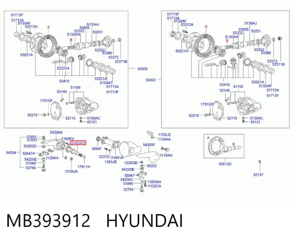 Veio de acionamento do semieixo intermédio MB393912 Hyundai/Kia