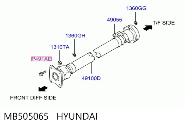 Parafuso da junta universal MB505065 Hyundai/Kia
