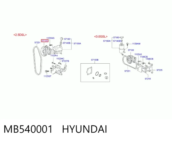 Bomba da Direção hidrâulica assistida MB540001 Hyundai/Kia