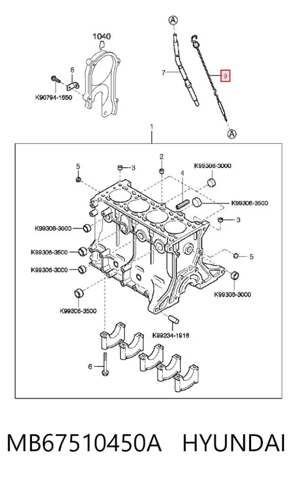 Sonda (indicador) do nível de óleo no motor MB67510450A Hyundai/Kia