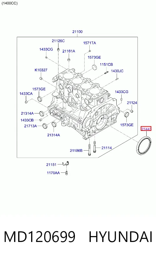 Vedação traseira de cambota de motor MD120699 Hyundai/Kia