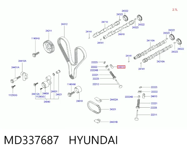 Compensador hidrâulico (empurrador hidrâulico), empurrador de válvulas MD337687 Hyundai/Kia